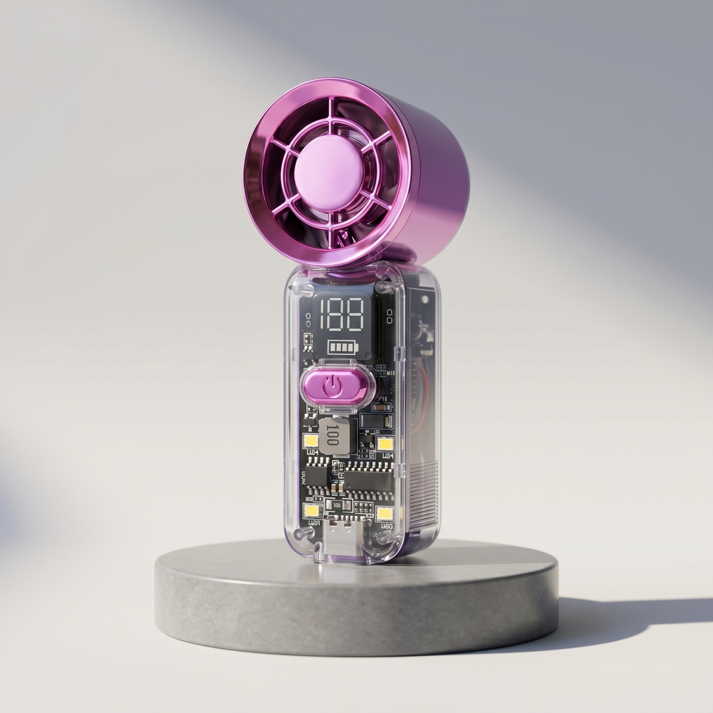 High-Speed Handheld Transparent Fan with Digital Display