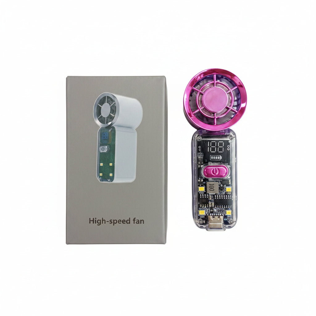 High-Speed Handheld Transparent Fan with Digital Display